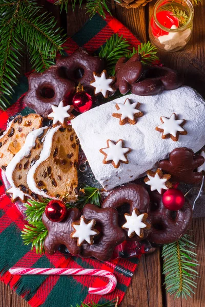 Delicioso Dresdner Christstollen Com Maçapão Passas Conceito Natal — Fotografia de Stock