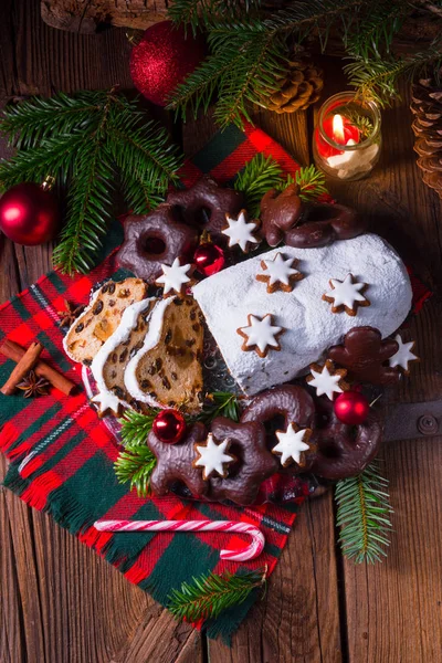 Delicioso Dresdner Christstollen Com Maçapão Passas Conceito Natal — Fotografia de Stock