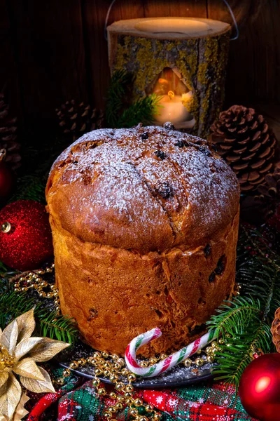 Delicioso Genuino Italiano Mamá Navidad Panettone Primer Plano — Foto de Stock