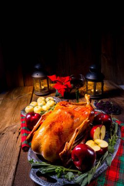 kırmızı elma ile şenlikli doldurulmuş kızartma kaz 