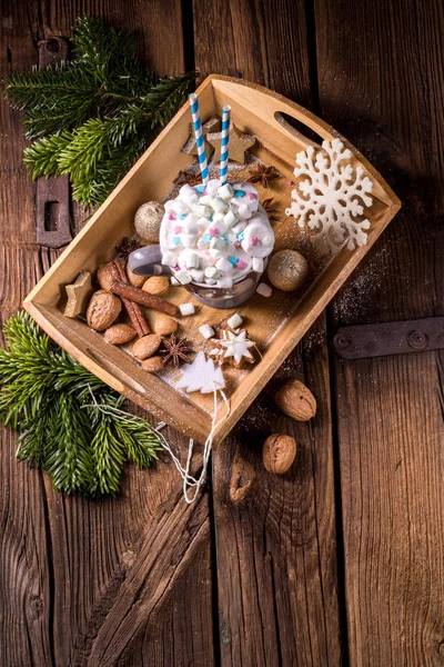 Tasse Avec Chocolat Chaud Avec Mini Guimauves Colorées Mélange Sur — Photo