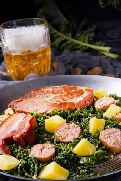 Plate Delicious Kale Pan Pinkel Kassler Beer Mug — Stock Photo, Image
