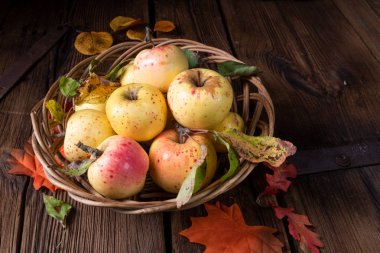 hasır sepet içinde taze ve lezzetli organik elma