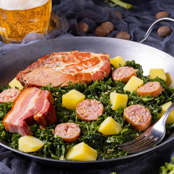 Delicious Kale Pan Pinkel Kassler Close — Stock Photo, Image