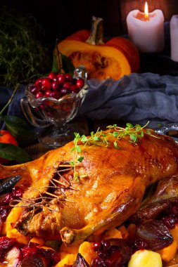 Lezzetli ördek kavrulmuş kekik ile yakın çekim 