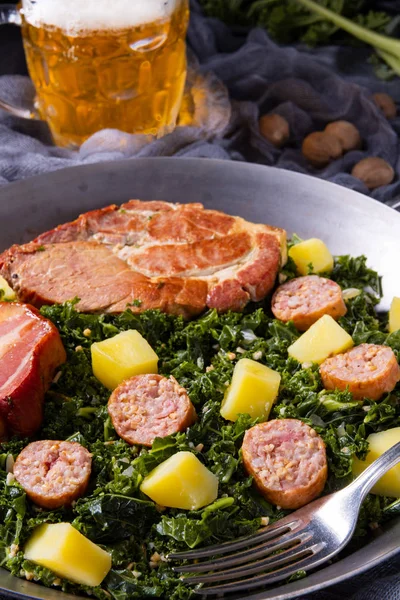 Delicious Kale Pan Pinkel Kassler Close — Stock Photo, Image