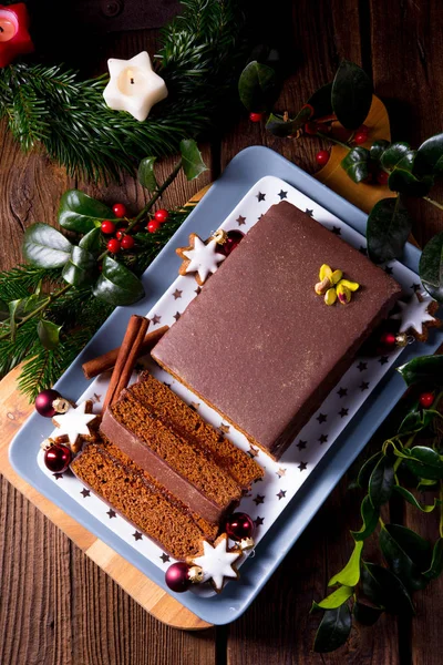 Lekkere Chocolade Peperkoek Met Pruimen Jam Vullen — Stockfoto