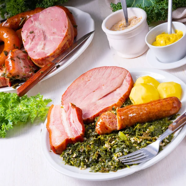 Delicious Genuine Oldenburger Kale Peeked Pinkel Sausage — Stock Photo, Image