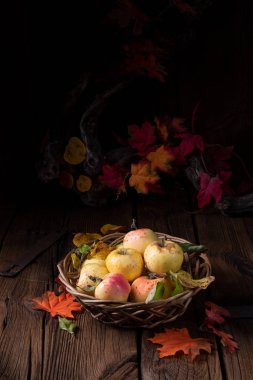 Taze ve lezzetli organik elmalar sepette