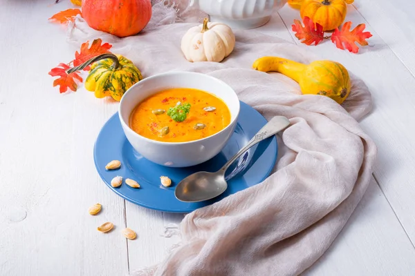 Soupe Citrouille Saine Aux Carottes Gingembre Lait Coco — Photo