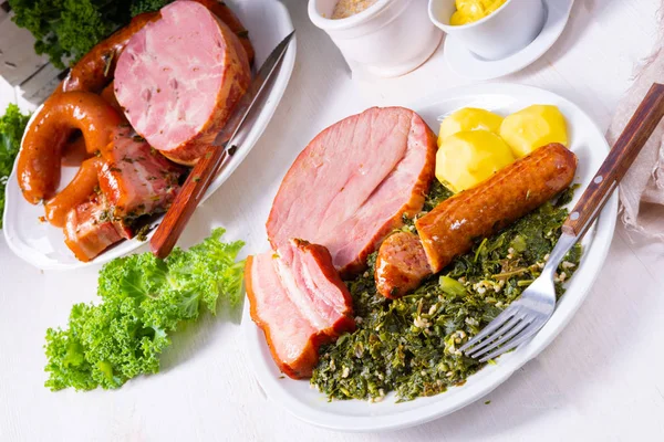 Delicious Genuine Oldenburger Kale Peeked Pinkel Sausage — Stock Photo, Image
