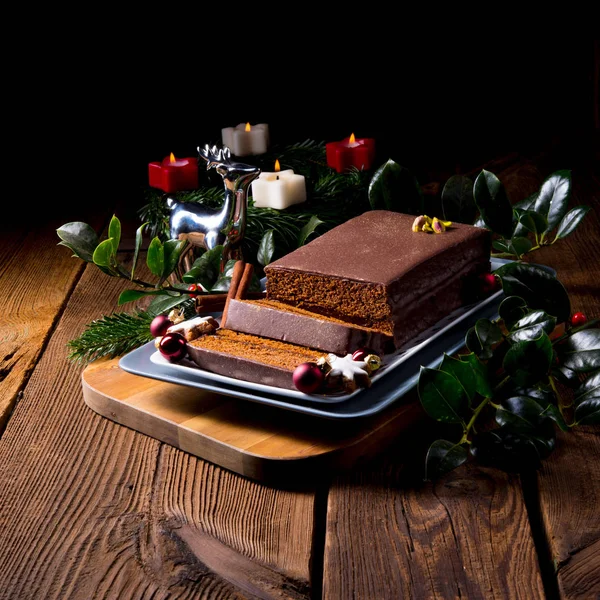 Savoureux Pain Épice Chocolat Avec Garniture Confiture Prunes — Photo