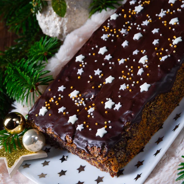 チョコレート ナッツ レーズン ポピー クリスマス シード ケーキ — ストック写真