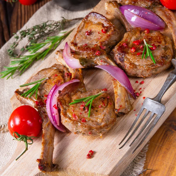 Tasty Lamb Chops Mint Rosemary — Stock Photo, Image