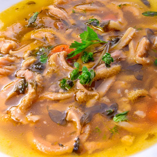 Traditional tripe soup in polish style with beef and vegetables — Stock Image Traditional Tripe Soup Polish Style Beef Vegetables Stock Photo
