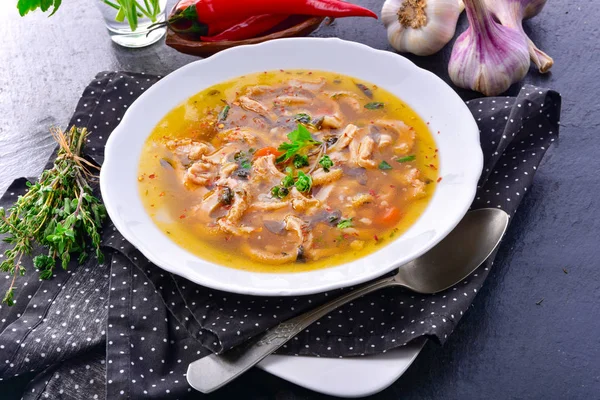 Traditional tripe soup in polish style with beef and vegetables — Stock Image Traditional Tripe Soup Polish Style Beef Vegetables Stock Image