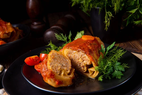 Rollos Col Asada Con Arroz Carne Picada Según Receta Omas —  Fotos de Stock