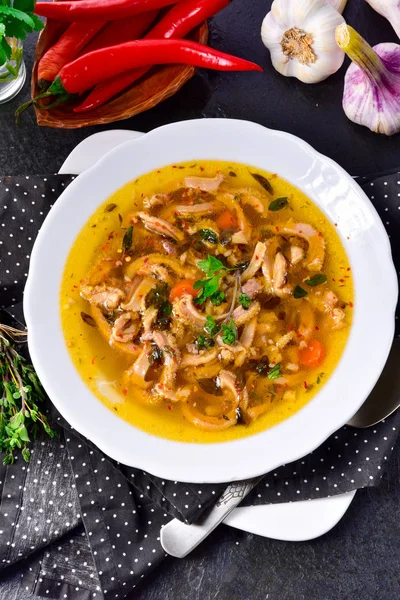 Sopa Tripe Tradicional Estilo Polonês Com Carne Bovina Legumes — Fotografia de Stock