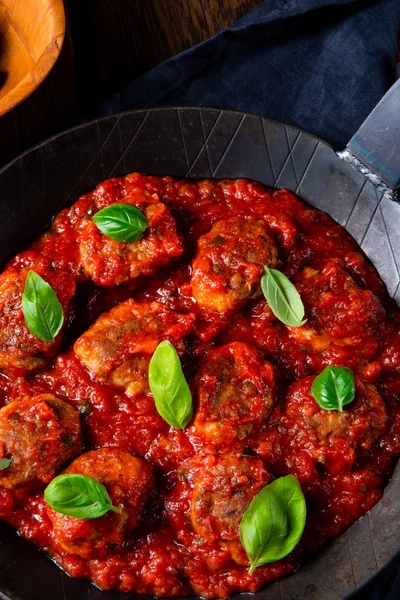 Mini Polpette Forno Salsa Pomodoro Con Basi — Foto Stock