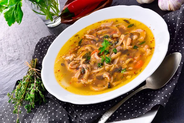 Sopa Tradicional Callos Estilo Polaco Con Carne Res Verduras —  Fotos de Stock