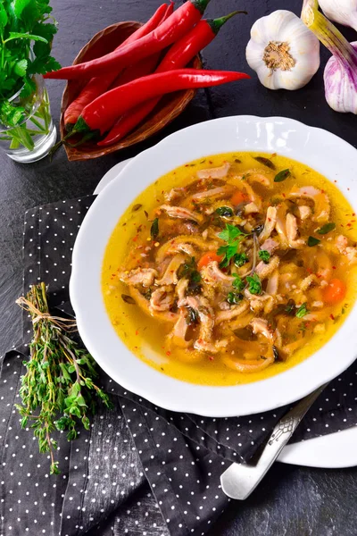 Sopa Tradicional Callos Estilo Polaco Con Carne Res Verduras —  Fotos de Stock