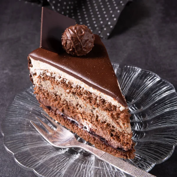 Tort Ciocolată Biscuit Aerisit Cremă Cremă Ciocolată — Fotografie, imagine de stoc