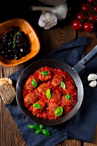 Gebackene Mini Frikadellen Tomatensauce Mit Basi — Stockfoto