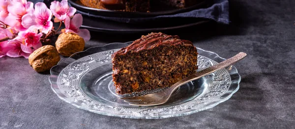 Sulu Haşhaş Tohum Kek Elma Çikolata Sır — Stok fotoğraf