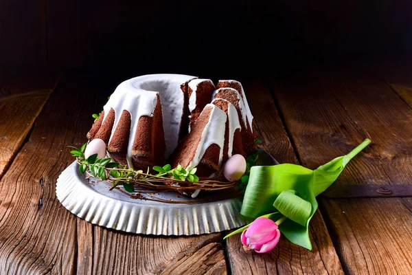 Пасхальний Торт Цукром Шоколадною Глазур — стокове фото