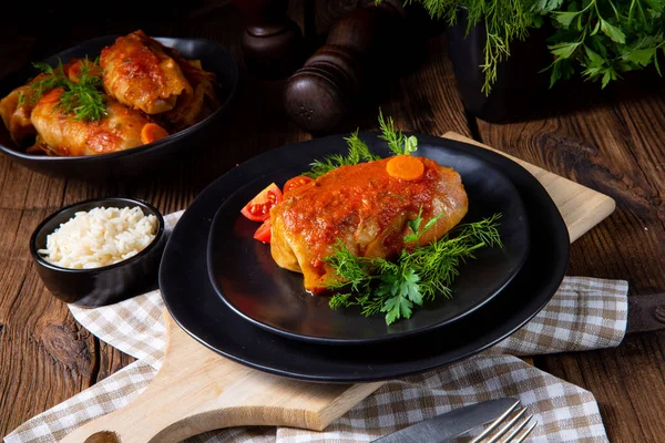 Rollos Col Asada Con Arroz Carne Picada Según Receta Omas —  Fotos de Stock