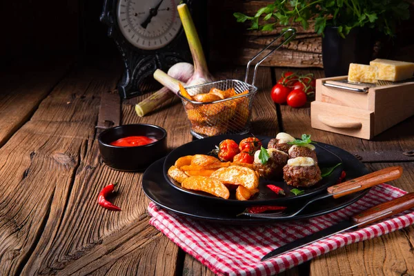 Meatballs Potato Quarter Oven — Stock Photo, Image