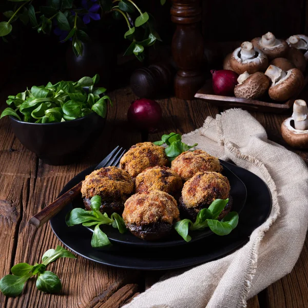 Gevuld Met Gehakt Gebakken Champignons — Stockfoto