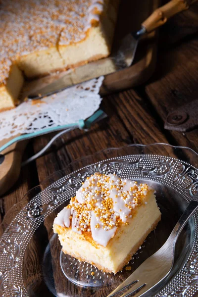 Gâteau Fromage Juteux Étain Avec Des Crumbles — Photo