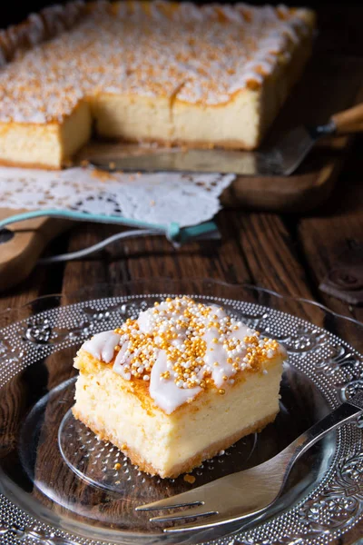 Saftig Cheesecake Från Tenn Med Smulor — Stockfoto