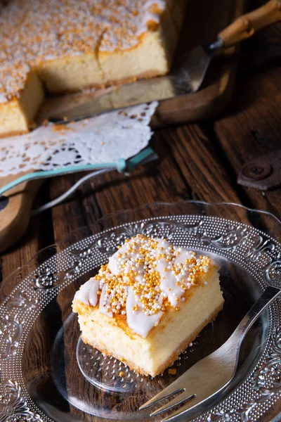 Gâteau Fromage Juteux Étain Avec Des Crumbles — Photo