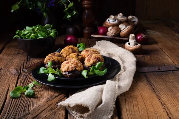Stuffed with minced meat and baked Champignons — Stock Photo, Image