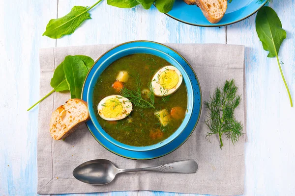 Sorrel soup with potatoes and egg — Stock Image Sorrel soup with potatoes and egg Royalty Free Stock Images