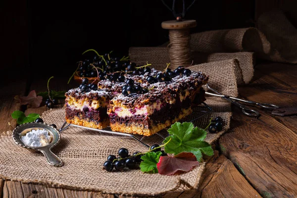 Gâteau polonais à base d'étain aux fruits et saupoudrer — Photo