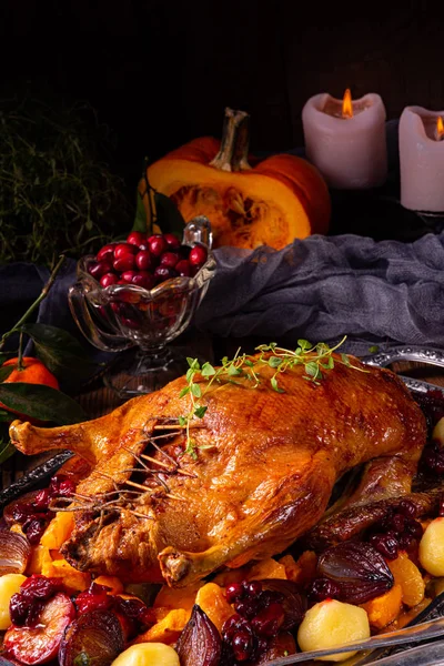 Entenbraten mit Kartoffelknödeln und Pflaumen — Stockfoto