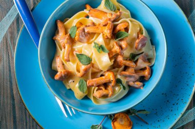 pappardelle with cheese sauce and fresh chanterelles clipart