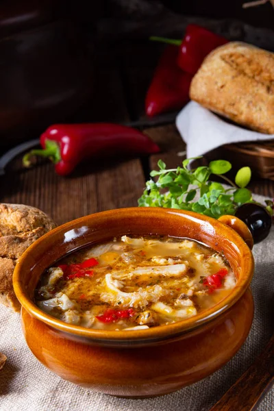 Rustic Spicy tripe soup with red paprika. — Stock Photo, Image