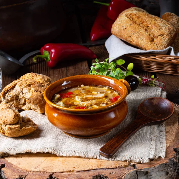 Zuppa rustica piccante di trippa con paprica rossa . — Foto Stock