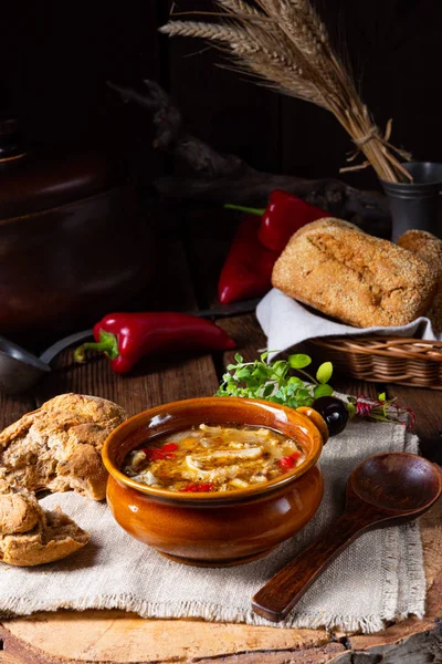 Rustic Spicy tripe soup with red paprika. — Stock Photo, Image