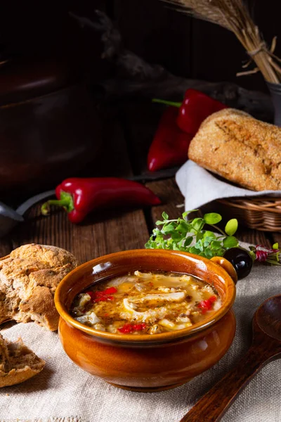 Rustic Spicy tripe soup with red paprika. — Stock Photo, Image