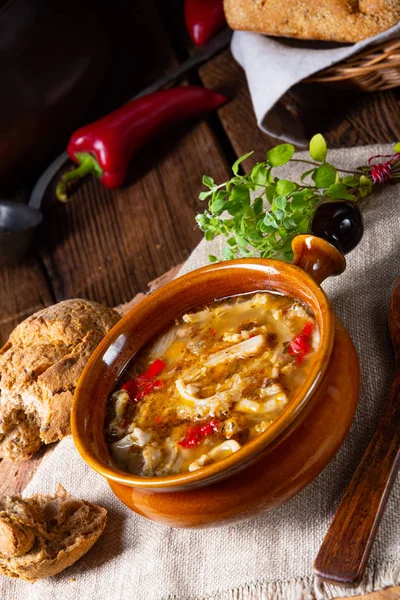 Spicy tripe soup with red paprika. — Stock Photo, Image
