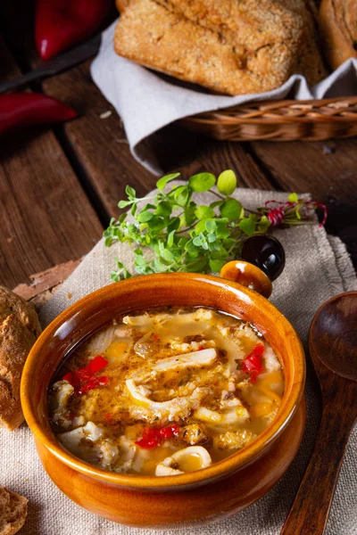 Spicy tripe soup with red paprika. — Stock Image Spicy tripe soup with red paprika. Royalty Free Stock Images