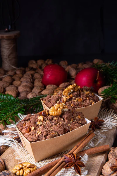 Delicious apple chocolate cake with hazelnuts — Stock Photo, Image