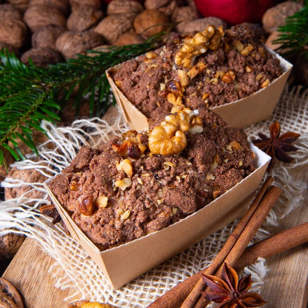 Delicious apple chocolate cake with hazelnuts — Stock Photo, Image