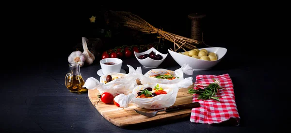 Baked small dumplings with zucchini tomatoes and diced sheep's c — Stock Photo, Image