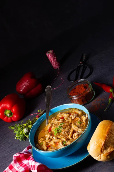 Flaczki - fresh and spicy tripe soup with herbs — Stock Image Flaczki - fresh and spicy tripe soup with herbs Stock Picture